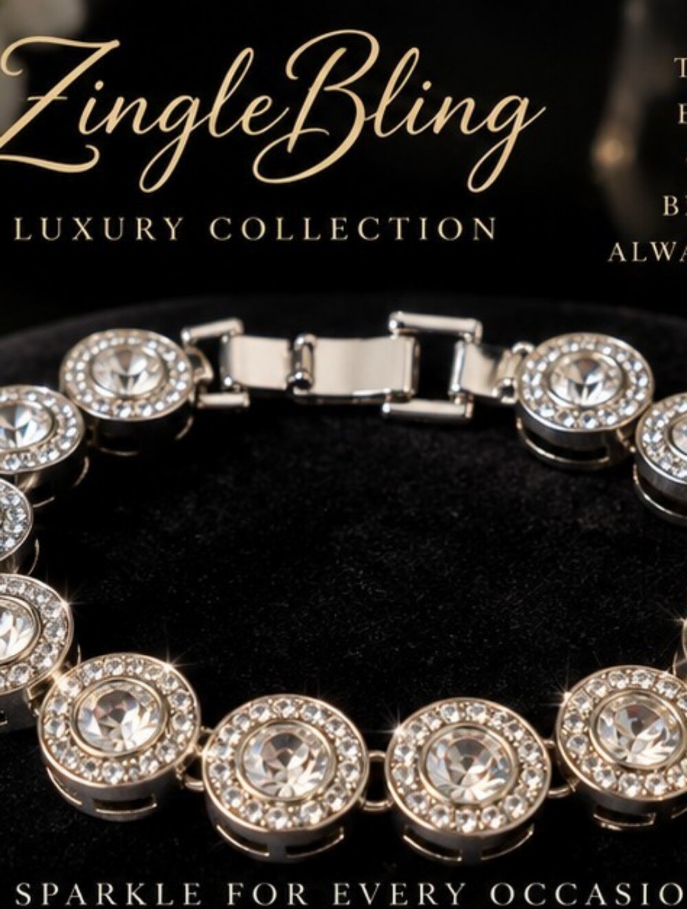 Sparkling Clear Crystal Rhinestone Halo Silver Tone Statement Bracelet 8 Inch
